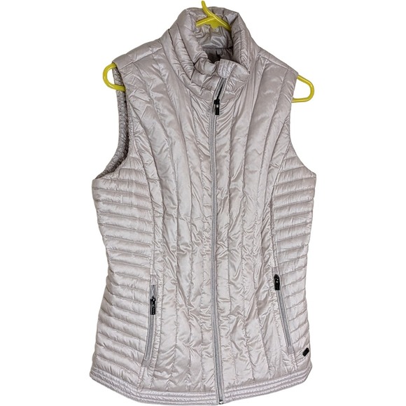 DKNY Sport Womens Champagne Silver Quilted Down Puffer Vest Size Large L - Picture 2 of 9